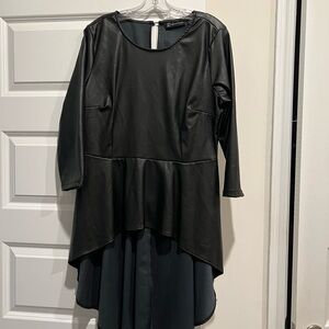 New York & Company Black Faux Leather Long Sleeve Asymmetric Tunic